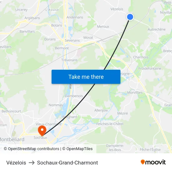 Vézelois to Sochaux-Grand-Charmont map