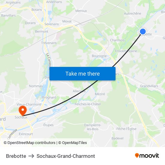 Brebotte to Sochaux-Grand-Charmont map