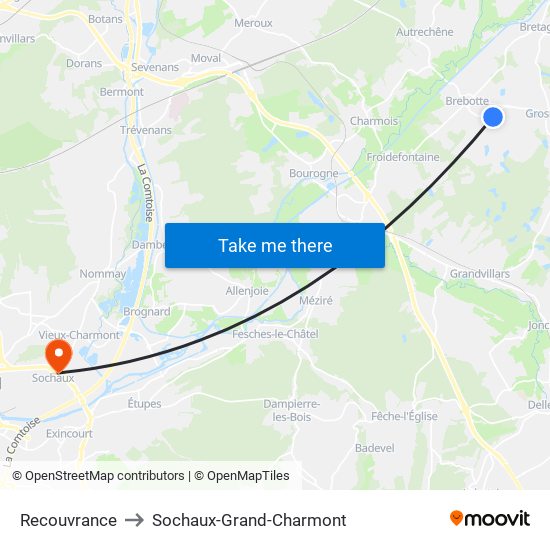 Recouvrance to Sochaux-Grand-Charmont map