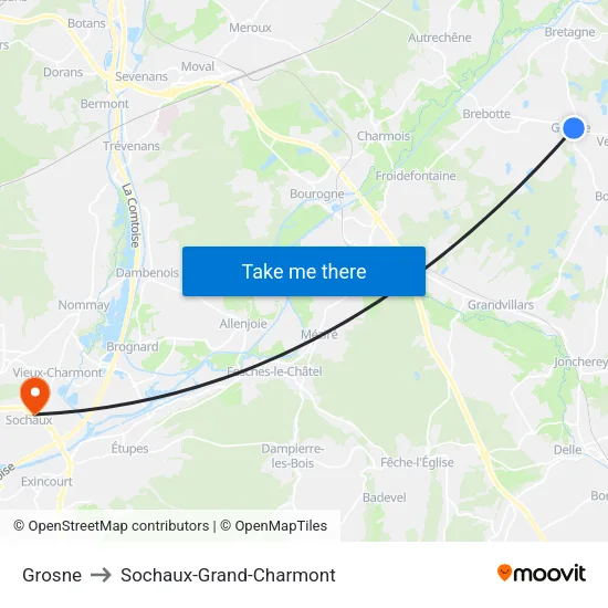 Grosne to Sochaux-Grand-Charmont map