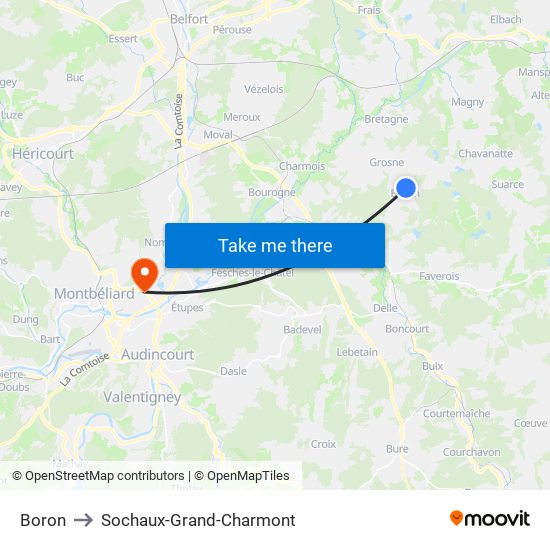 Boron to Sochaux-Grand-Charmont map