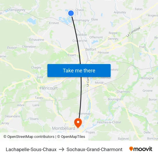 Lachapelle-Sous-Chaux to Sochaux-Grand-Charmont map