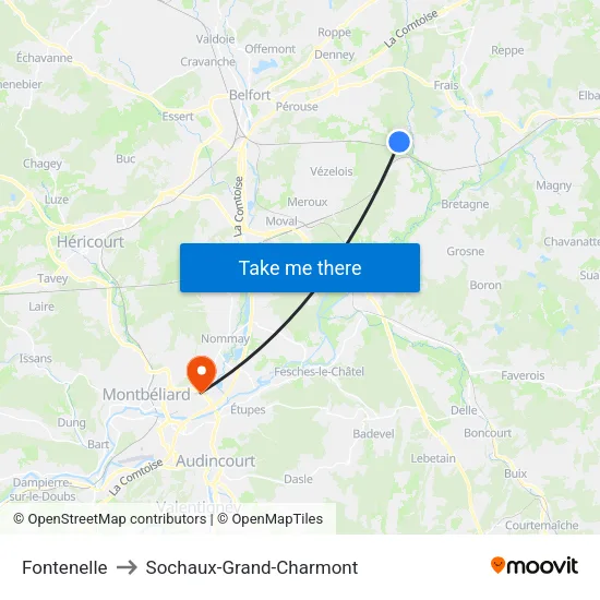 Fontenelle to Sochaux-Grand-Charmont map