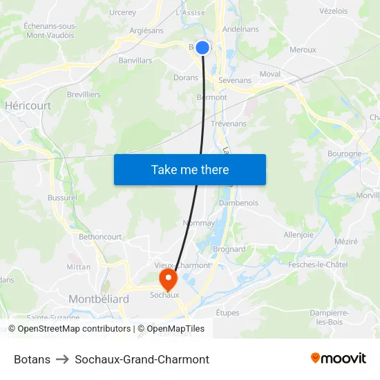 Botans to Sochaux-Grand-Charmont map