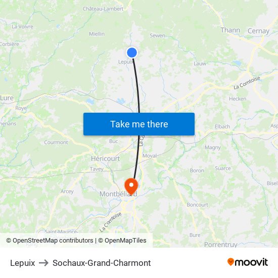 Lepuix to Sochaux-Grand-Charmont map