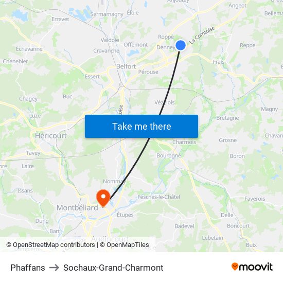 Phaffans to Sochaux-Grand-Charmont map