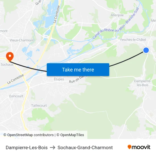 Dampierre-Les-Bois to Sochaux-Grand-Charmont map