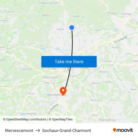 Riervescemont to Sochaux-Grand-Charmont map