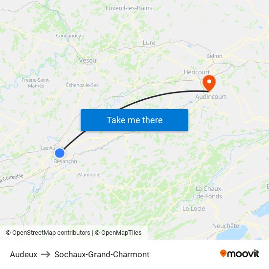 Audeux to Sochaux-Grand-Charmont map