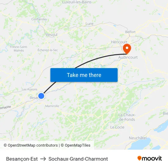 Besançon-Est to Sochaux-Grand-Charmont map