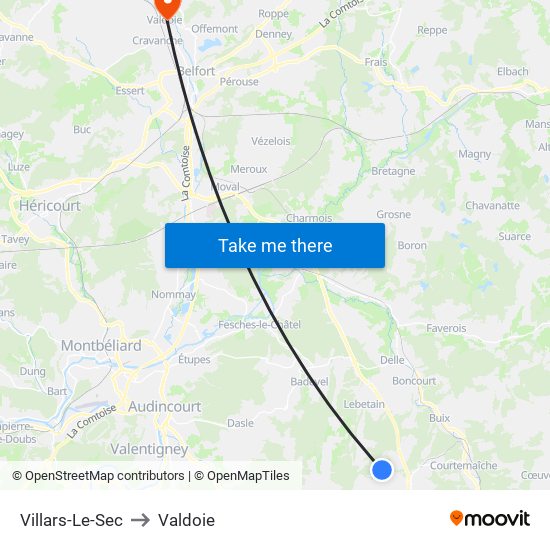 Villars-Le-Sec to Valdoie map