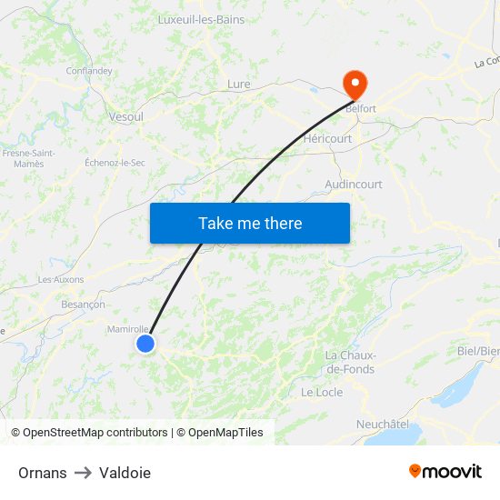 Ornans to Valdoie map