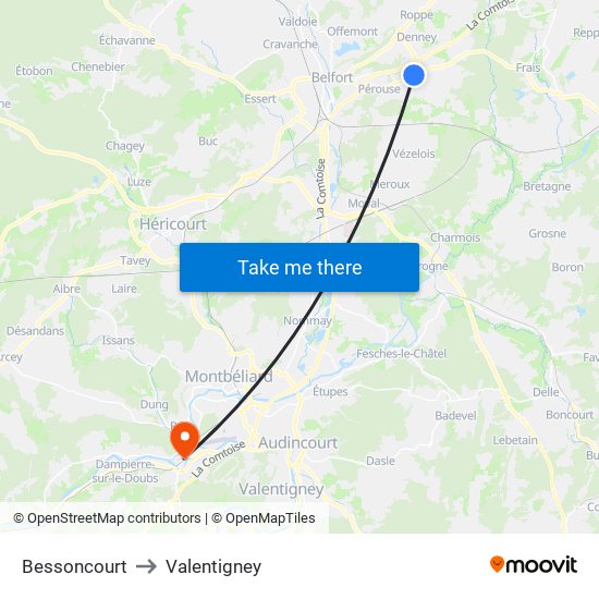 Bessoncourt to Valentigney map