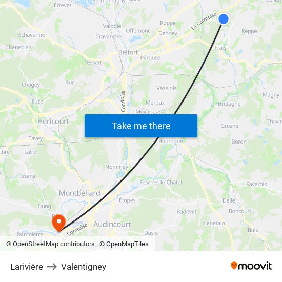 Larivière to Valentigney map