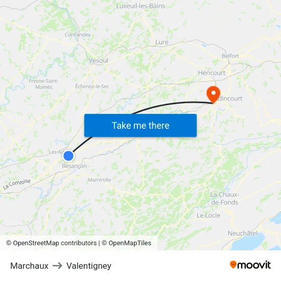 Marchaux to Valentigney map