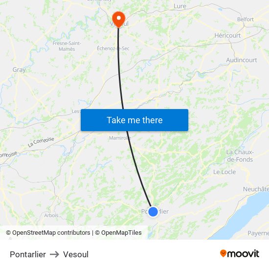 Pontarlier to Vesoul map