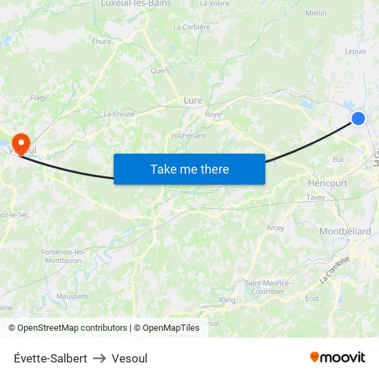 Évette-Salbert to Vesoul map