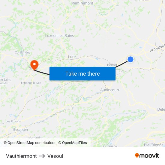 Vauthiermont to Vesoul map