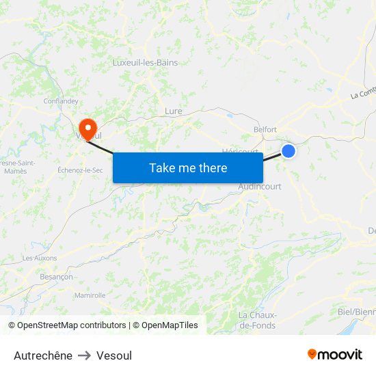 Autrechêne to Vesoul map
