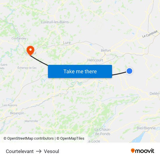 Courtelevant to Vesoul map
