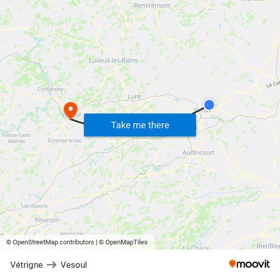 Vétrigne to Vesoul map