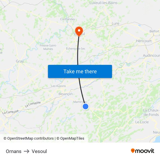 Ornans to Vesoul map