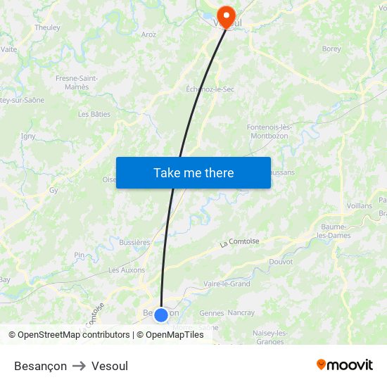 Besançon to Vesoul map