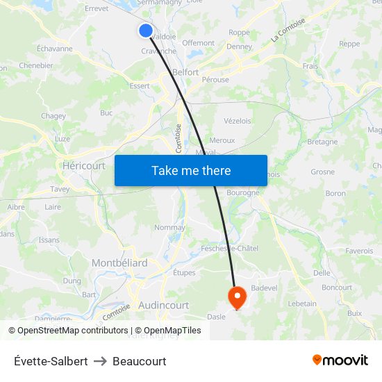 Évette-Salbert to Beaucourt map