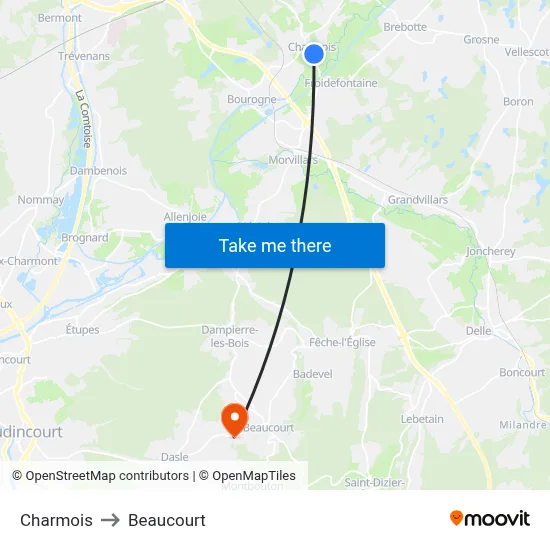 Charmois to Beaucourt map