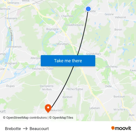 Brebotte to Beaucourt map
