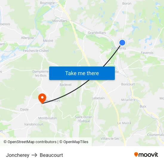 Joncherey to Beaucourt map