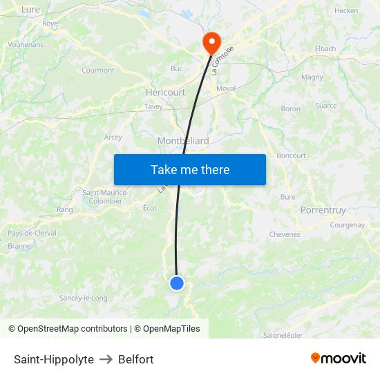 Saint-Hippolyte to Belfort map
