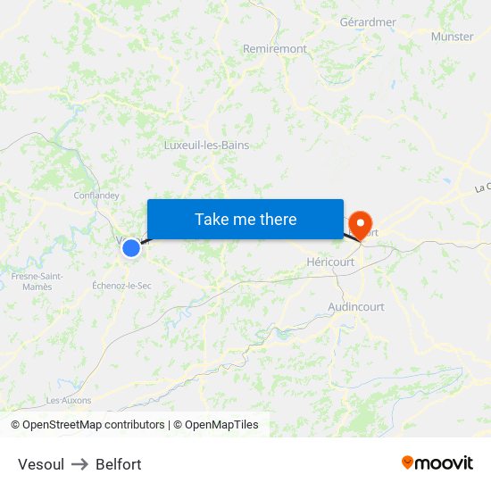 Vesoul to Belfort map