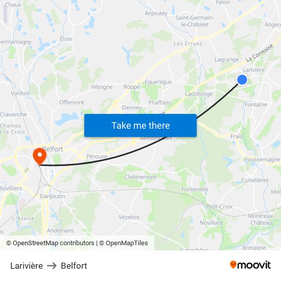 Larivière to Belfort map