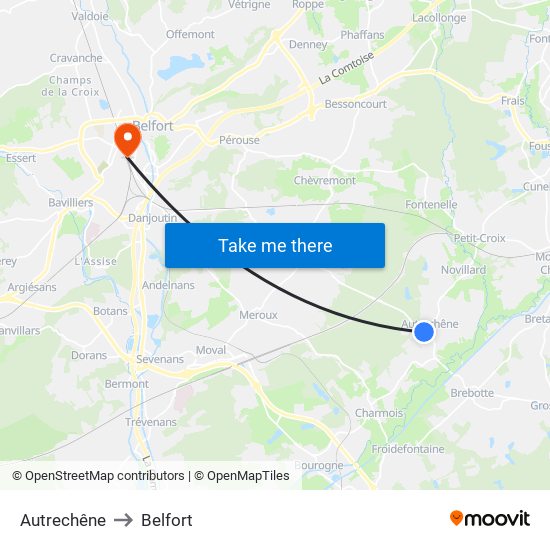 Autrechêne to Belfort map