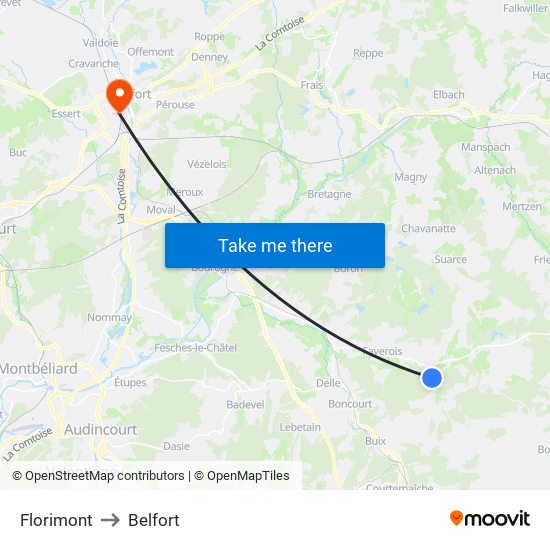 Florimont to Belfort map