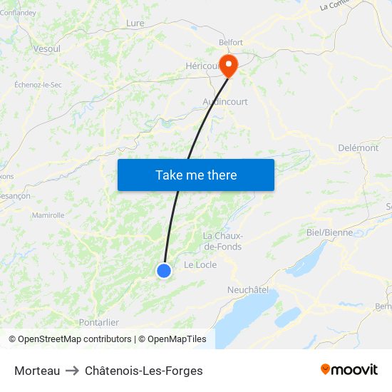 Morteau to Châtenois-Les-Forges map