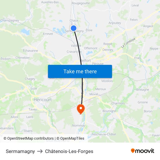 Sermamagny to Châtenois-Les-Forges map