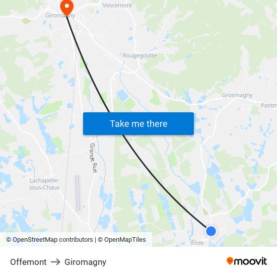 Offemont to Giromagny map