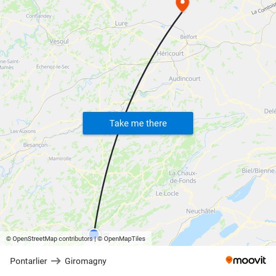 Pontarlier to Giromagny map