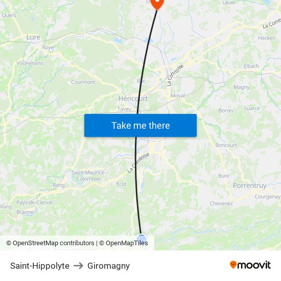 Saint-Hippolyte to Giromagny map