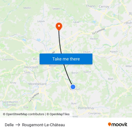 Delle to Rougemont-Le-Château map