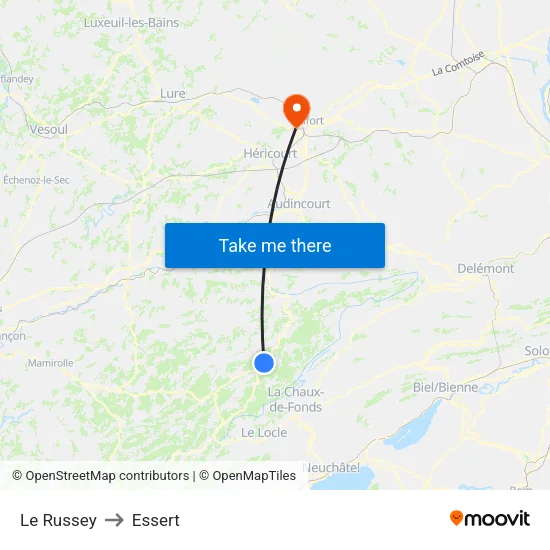 Le Russey to Essert map