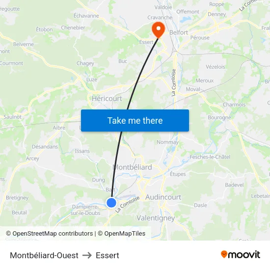 Montbéliard-Ouest to Essert map