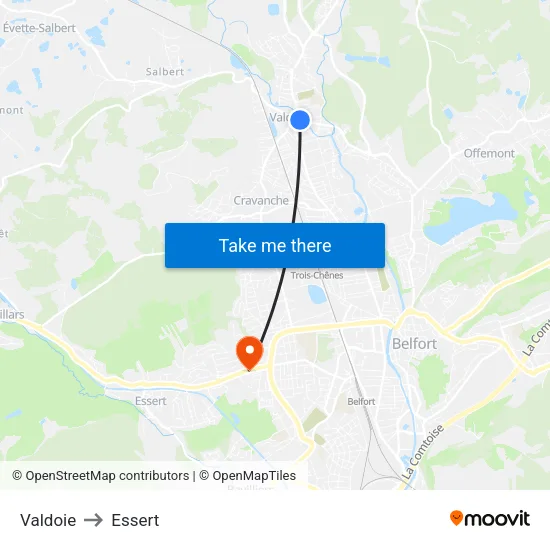 Valdoie to Essert map