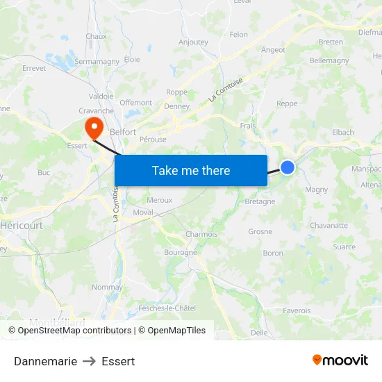Dannemarie to Essert map