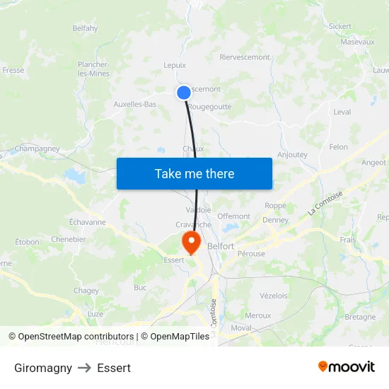 Giromagny to Essert map