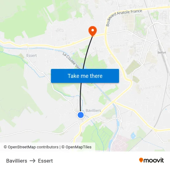 Bavilliers to Essert map