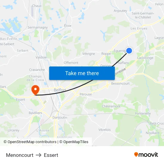 Menoncourt to Essert map