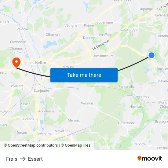 Frais to Essert map